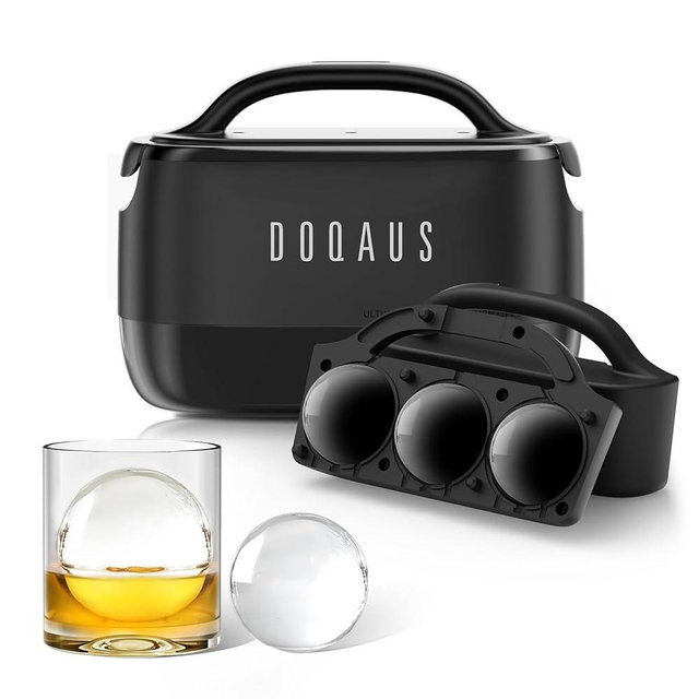 DOQAUS Clear Ice Cube Maker, 2.5 Inch Clear Ice Ball Maker, 2-in-1 Mold Creates 7 Spheres & Cubes for Whiskey, Slow Melting Round Ice Cube Mold for Cocktails & Home Bar Gifts