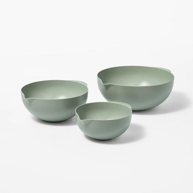 3pc Plastic Mixing Bowl Set with Pour Spots Green - Figmint™