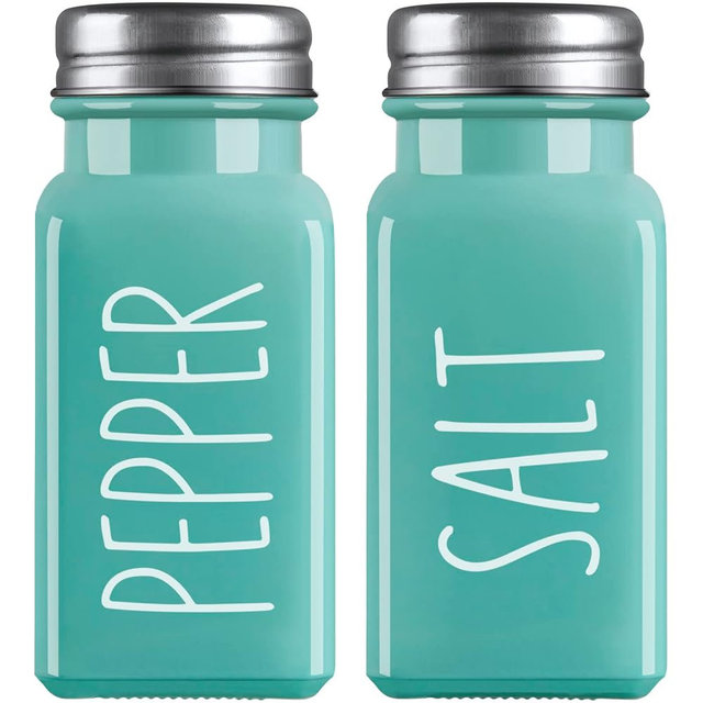 Turquoise Salt and Pepper Shakers Set - Teal Farmhouse Kitchen Decor and Accessories - Cute Glass Salt Shaker for Kitchen and Table, RV, Camp,BBQ