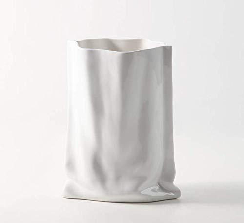 Ceramic Joe Creative fold Paper Bag Ceramic vase Handmade Ceramic vase Living Room Bedroom Model Room Flower Arrangement Ornaments Jewelry (White)