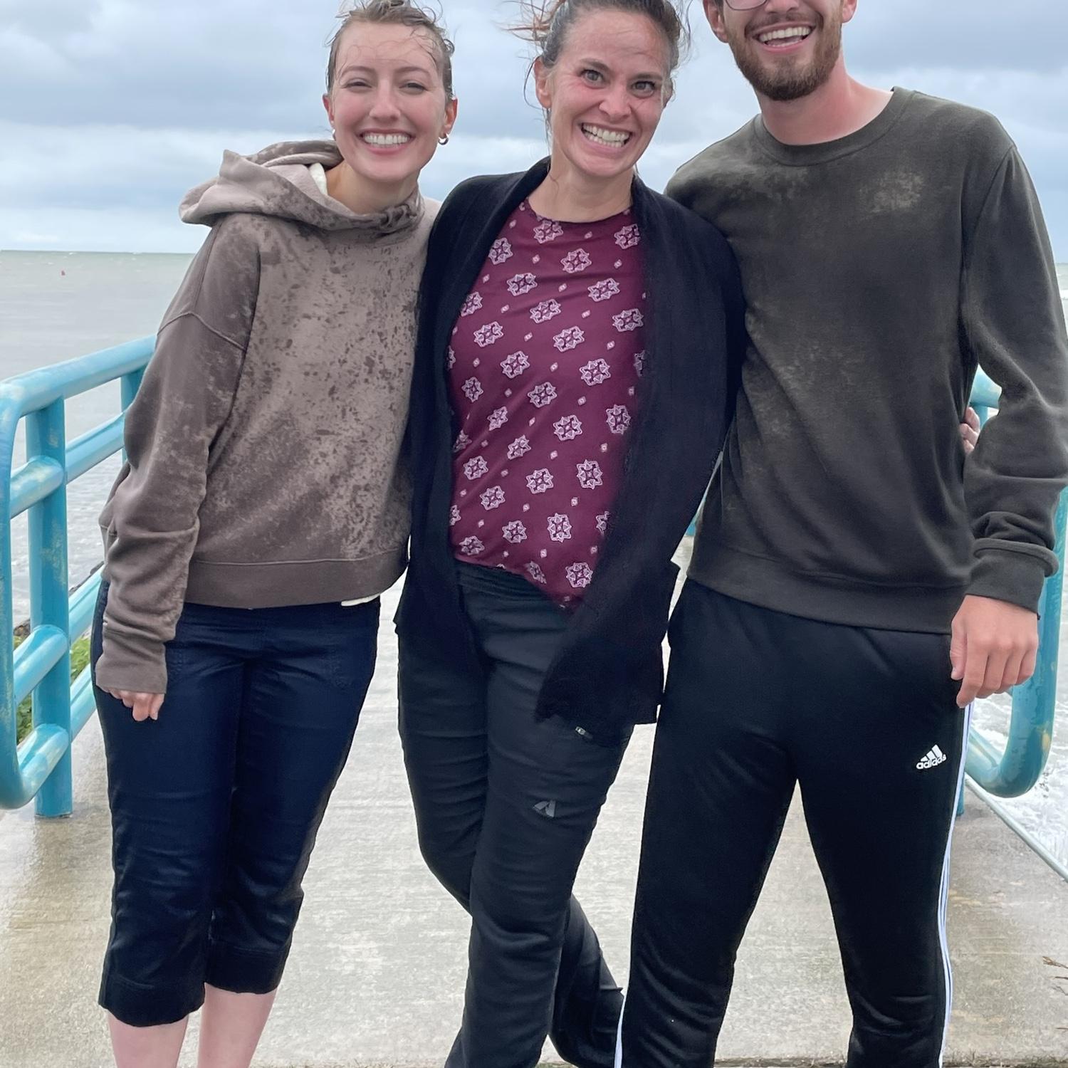 Us with Dane’s mom, the light spots on our clothes are the dry parts…