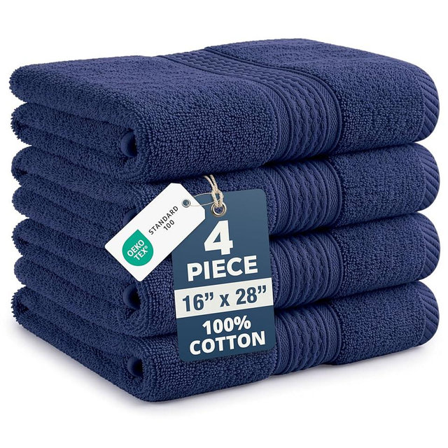LANE LINEN Hand Towels for Bathroom - 4 Pack (16" x 28") - 100% Cotton Hand & Face Towels - Durable, Lightweight & Quick Dry - Affordable Bathroom Hand Towel, Everyday Essential for Dorm Rooms - Navy