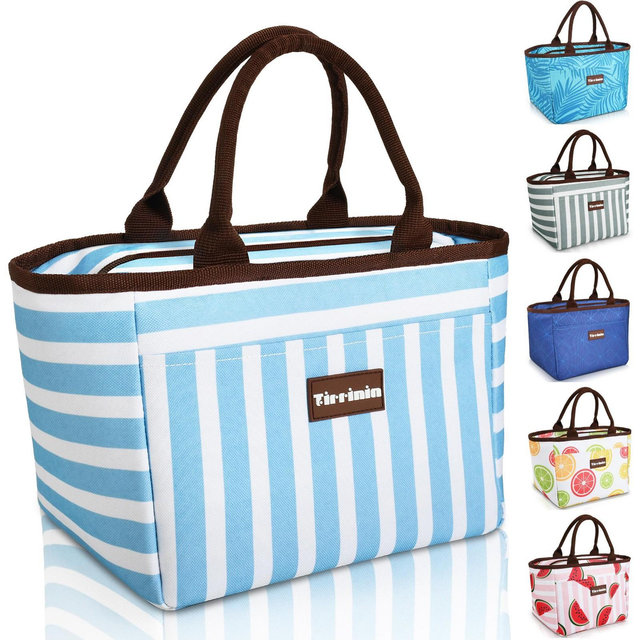 Tirrinia Lunch Bags for Women Men, Cute Insulated Lunch Tote Bag, Fashionable Leakproof Lunch Box, Reusable Large Cooler Lunch Bag - Blue Stripe