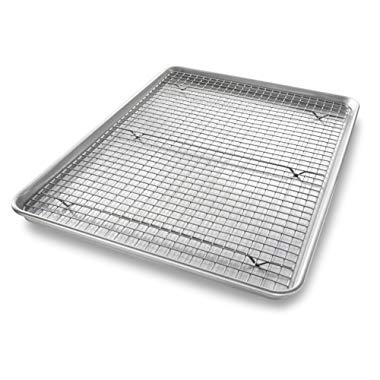 USA Pan 1607CR Bakeware Extra Large Sheet Baking Pan and Bakeable Nonstick Cooling Rack Set, XL Metal