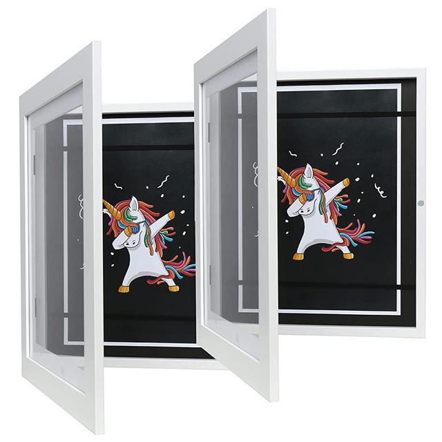 FrameWorks 10” x 12.5” White Wooden Kid Art Frame with Gallery Style Edges, Tempered Glass, and Elastic Straps 2-Pack