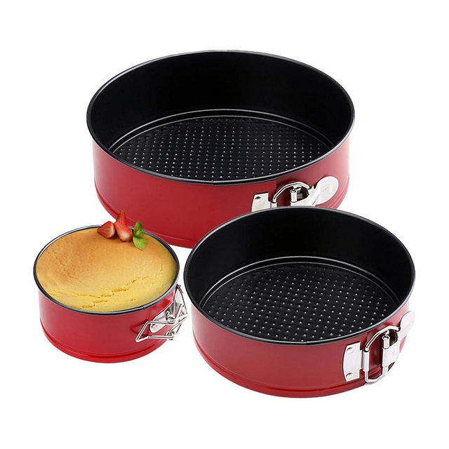 SHIKORI Springform Pan Set, Nonstick 3pcs (4-7-9 in) Springform Pans Cheesecake Pan Removable Bottom, Leakproof Round Spring Form Pans Cake Pans Sets-Red