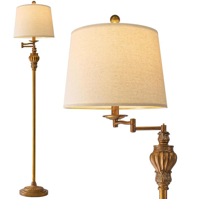 G-SAFAVA 61" Vintage Floor Lamp with 350° Adjustable Swing Arm, Gold Standing Lamp for Bedroom Living Room Nightstand Bedside Retro Farmhouse Mid Century Lamp Light Home Décor Office Gifts