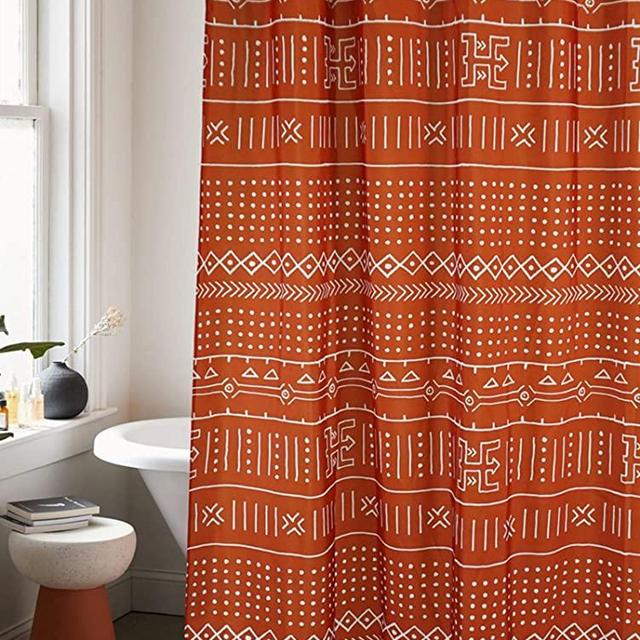 YoKii Mudcloth Fabric Shower Curtain, 72-Inch Ethnic African Inspired Big Arrow Boho Bathroom Shower Curtain Sets Mud Cloth Decor, Heavy Weighted & Waterproof (Rusty Red, 72 x 72)