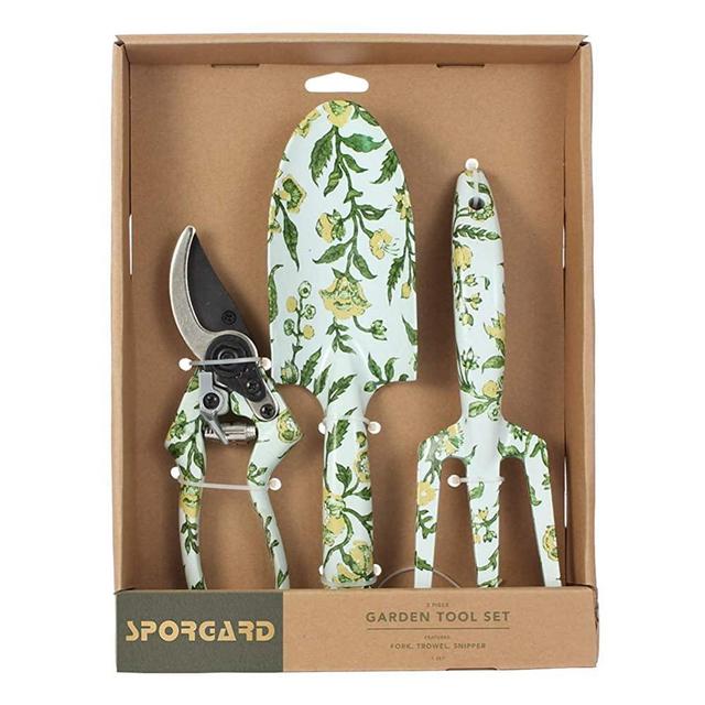 Sporgard 3 Piece Aluminum Garden Tool Set with Floral Print - Trowel, Cultivator, Pruning Shear - Gardening Gift for Women and Men