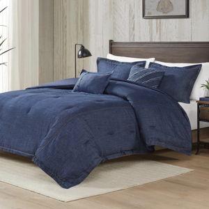 Woolrich Rustic Lodge Cabin Comforter Set - All Season Down Alternative Warm Bedding Layer and Matching Shams, Oversized King, Perry, Denim Blue