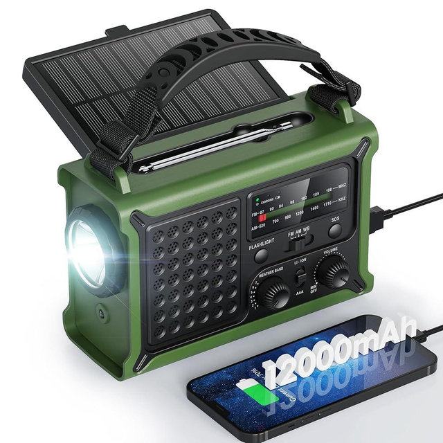 Raynic NOAA Weather Radio 12000mAh, Emergency Weather Radio with 2X Faster Solar & Hand Crank Charging, 5W Flashlight, Reading Lamp, Cell Phone Charger, SOS for Hurricane, Storm, Camping