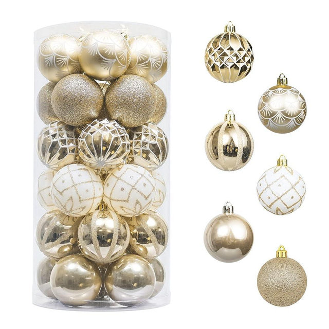 Valery Madelyn Christmas Ornaments Set, 30ct 2 Inches White and Gold Shatterproof Christmas Tree Decorations Ball Ornaments Bulk, Elegant Hanging Ornaments for Xmas Holiday Party Decor