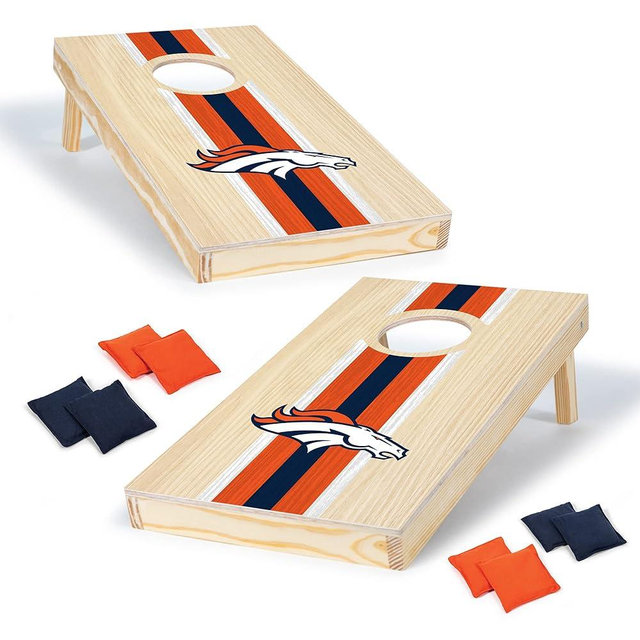 NFL Football Portable Size 1' x 2' Solid Wood Cornhole Set with Direct Print HD Team Graphics – Travel Size