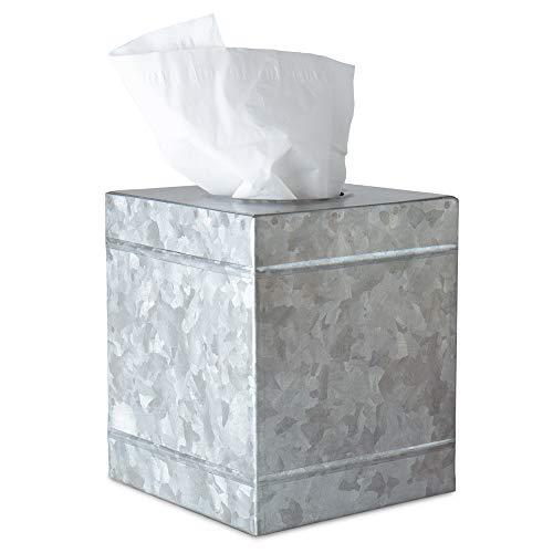 DELBRIO Original Square Tissue Box Cover - Galvanized Metal - Rustic Farmhouse - Cube Tissue Box Holder - Warm Farmhouse Accent Tissue Covers