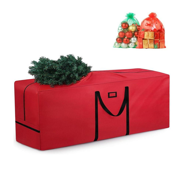 7.5Ft Christmas Tree Storage Bag - Heavy Duty 600D Oxford, Extra Large Capacity with Reinforced Handles & Dual Zipper for Artificial Christmas Trees, Holiday Decorations & Ornaments (Red, 48x15x22in)