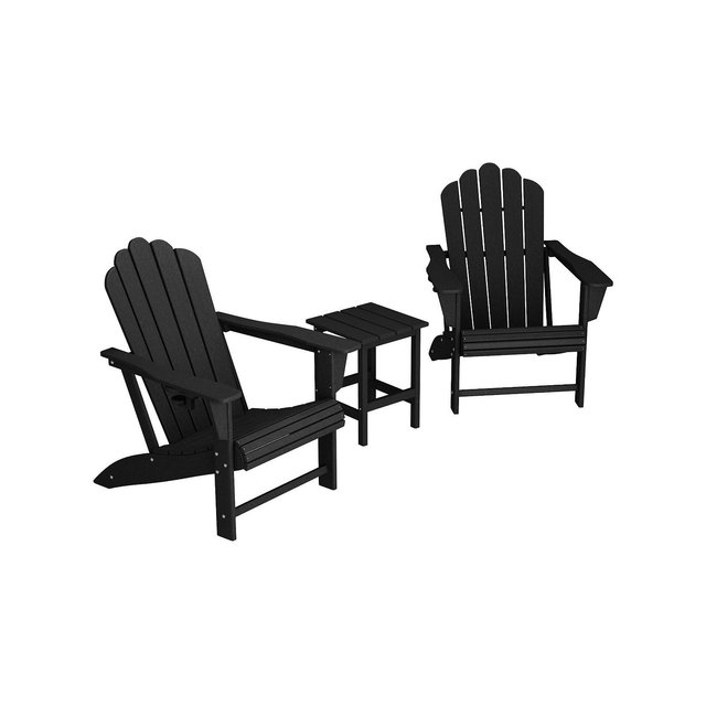 3-Piece Outdoor Patio HDPE Adirondack Chair With Cup Holder and Table Set