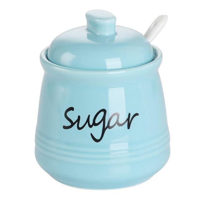 ONTUBE Ceramic Sugar Bowl with Lid and Spoon 12oz (Turquoise Blue)