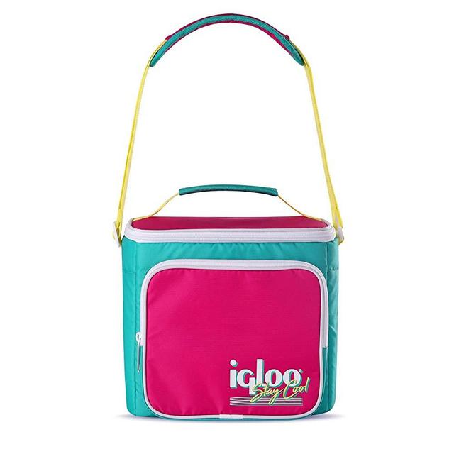 Igloo 90s Retro Collection Portable Square Neon Lunch Box Soft Side Cooler with Carry Handle and Adjustable Strap, Multicolored
