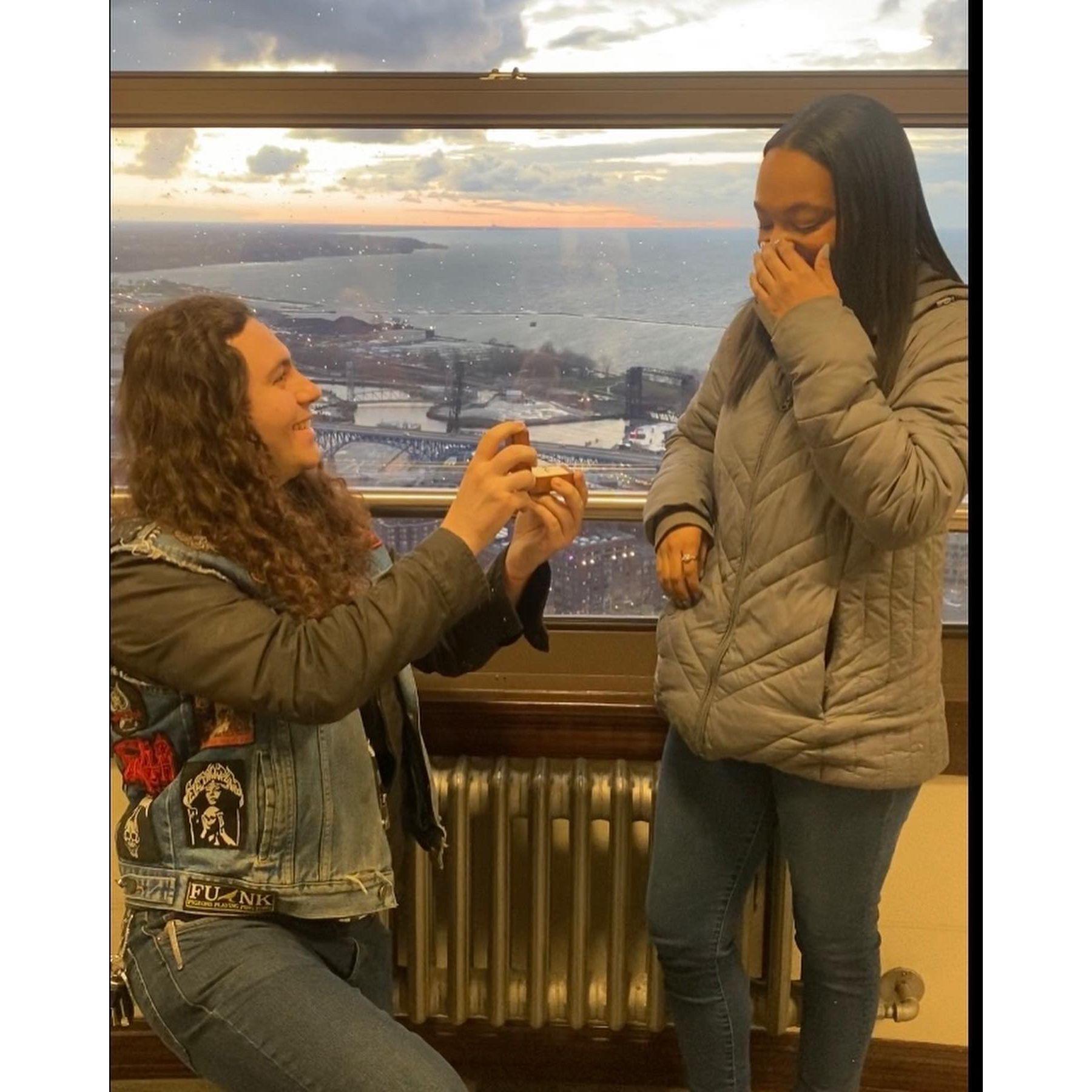 The day Erick proposed at the top of Terminal Tower!