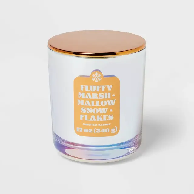 Lidded Iridescent Fluffy Marshmallow Snowflakes Jar Candle 12oz - Room Essentials™