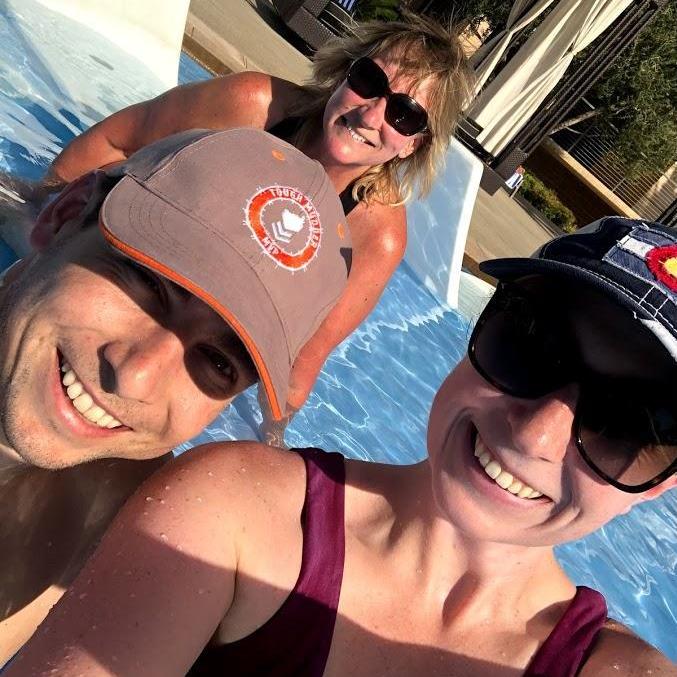 Spending time with Aunt Denise pool side.