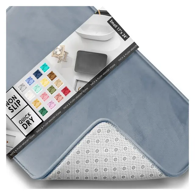 Hearth & Harbor Bathroom Rugs, Velvet Memory Foam Bath Mat - Ultra Soft Stone Blue Small Bath Rug, 17X24