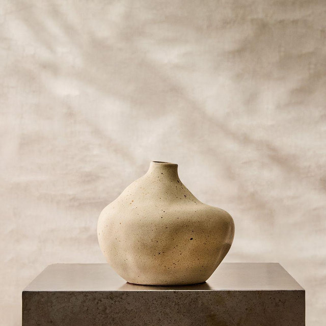 Organic Neutral Ceramic Vase, 6.7"H