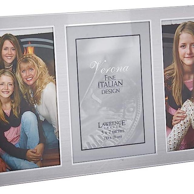 Lawrence Frames 2-Tone Triple Opening Panel Picture Frame, 5 by 7-Inch, Brushed Silver Metal and Shiny Metal