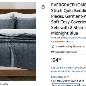 EVERGRACEHOME 100% Cotton Box Stitch Quilt Bedding Set Queen Size 3 Pieces, Garment-Washed Lightweight Soft Cozy Coverlet, Quilted Bedspread Sets with 2 Shams for All Season, Midnight Blue