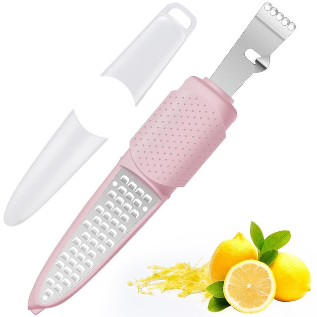 Rainspire Lemon Zester Tool with Channel Knife, Stainless Steel Citrus Zester Tool, Lemon Peeler, Zesters for Kitchen, Ultra Sharp 2-in-1 Tool Easily Creates Citrus Zest, Pink