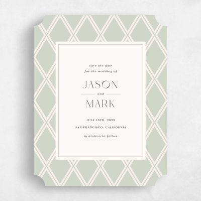 Green Ticket Wedding Save the Date - Diamant Portrait