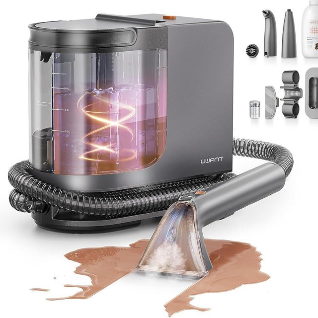 uwant Portable Carpet Cleaner with Steam& Hot Water 18Kpa Upholstery Cleaner Machine for Pets with Cleaning Tools& Solution Carpet Steam Cleaner for Cars,Couch,Furniture
