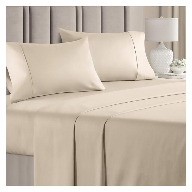 CGK Linens 4 Piece 100% Cotton 400 Thread Count Sheet Set in Cream, Size Queen