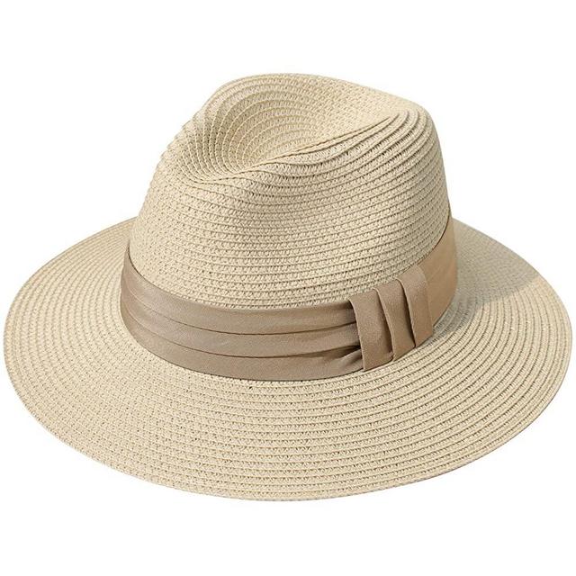 Lanzom Women Wide Brim Straw Panama Roll up Hat Fedora Beach Sun Hat UPF50+