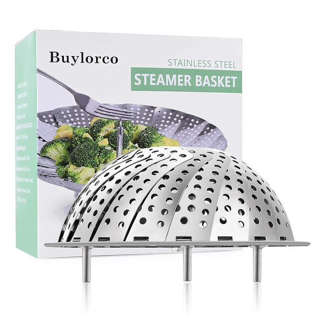 Buylorco Steamer Basket Stainless Steel Folding Vegetable Steamer Insert Steamer Cookware for Veggie Seafood Cooking (fit pots for 6" to 10")