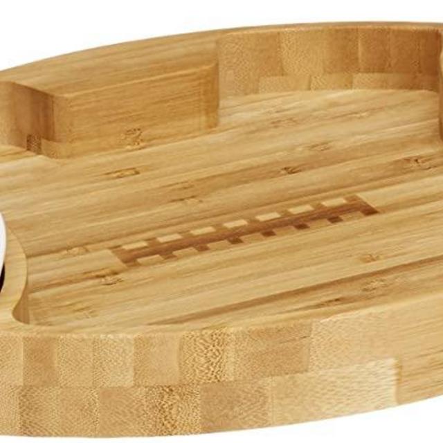 Prairie Collections Football Shaped Bamboo Serving Tray (10" x 16" x 2.5”) Includes 2 Dip Trays - Large Chip Serving Dish for Parties