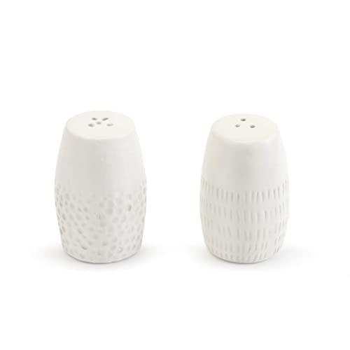 Textured Glossy White 3 x 2 Ceramic Stoneware Salt and Pepper Shaker Set