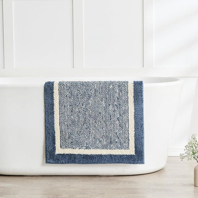 CozeCube Bath mats for Bathroom Non Slip, Fluffy Shaggy Bath Rugs for Bathroom Washable, Extra Soft and Absorbent Microfiber Bath Rugs for Shower Sink, Kitchen Sink, Navy Blue, 24" x 36"