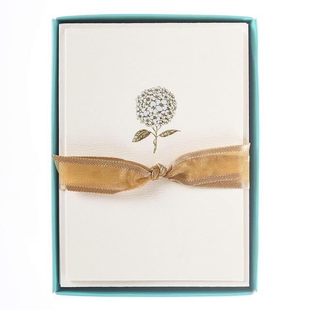 Graphique Hydrangea La Petite Presse Boxed Notecards - 10 Embellished Gold Foil Blank Cards with Matching Envelopes and Storage Box, 3.25" x 4.75" (L1346CB)