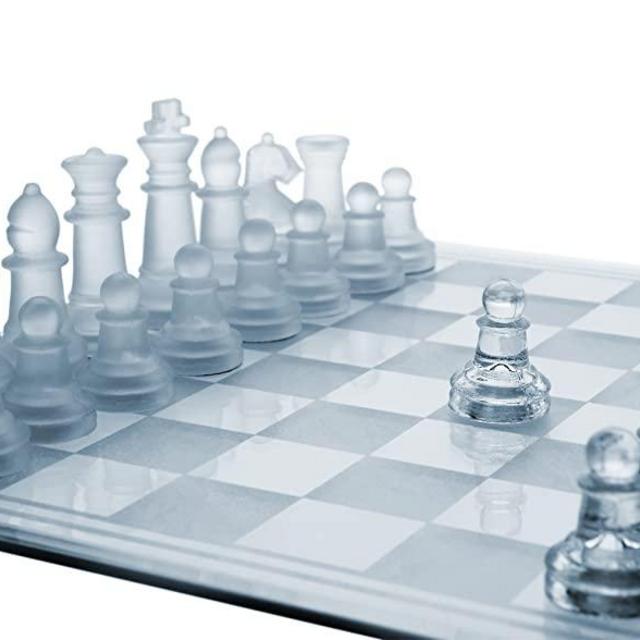 Gamie 12 Inch Glass Chess Set, Elegant Design - Durable Build - Fully Functional - 32 Frosted and Clear Pieces - Felted Bottoms - Easy to Carry - Reassuringly Stable