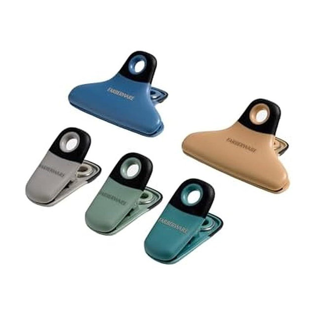 FARBERWARE Professional 5 Piece Bag Clip Set Durable, Versatile, and Stylish Soft Earth Colors