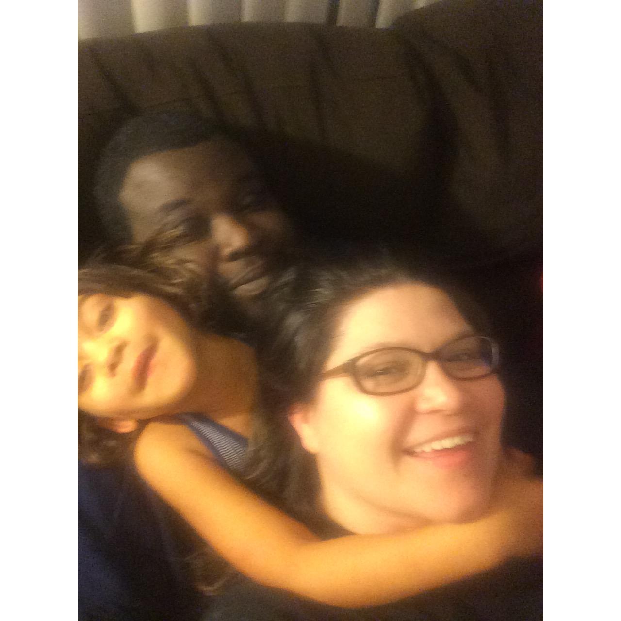 He deals with us, lol, especially with our "group hugs" multiple times a day