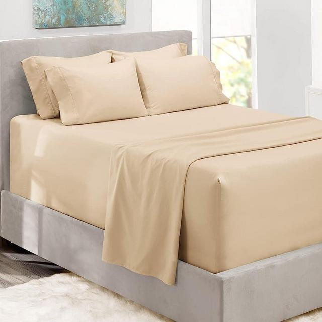 Hearth & Harbor Extra Deep Pocket Sheets - Fits Mattress 18-24 Inches Deep - Extra Deep Pocket Queen Sheets Sets - 6 Piece Queen Size Sheets - Queen Sheets Deep Pocket - Cream Sheets