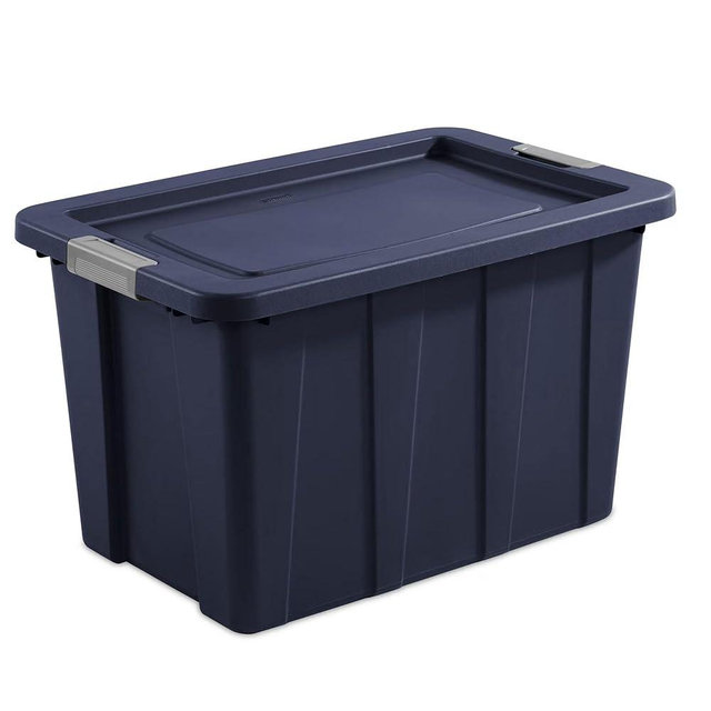 30 Gallon Stackable Storage Bins with Lids - Heavy Duty Totes with Secure Latching & Integrated Handles for Garage, Camping, Attic & Home Closet Organization, Dark Blue