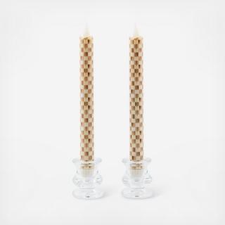 Mocha Check Flameless Dinner Candle, Set of 2