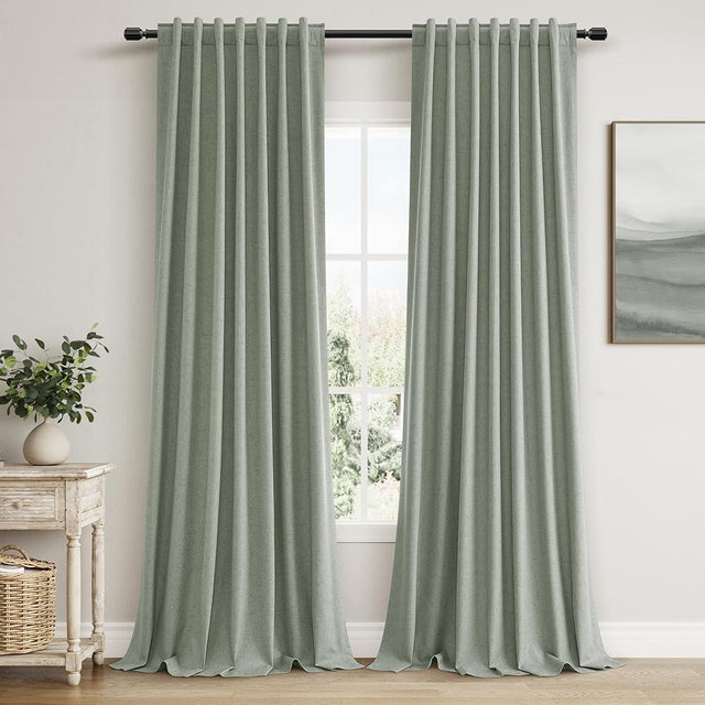 Guken 100% Blackout Curtains 120 Inch Length 2 Panels Set for Living Room Bedroom Back Tab Thermal Insulated Black Out Linen Drapes Room Darkening Window Curtains Desert Sage 52x120