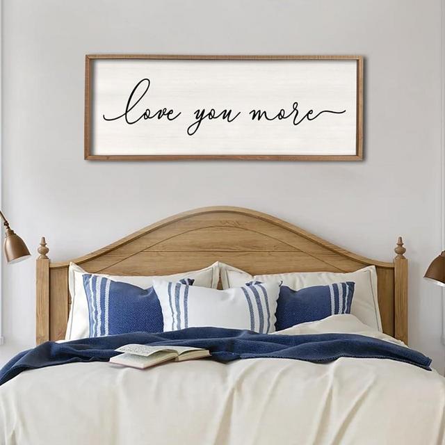 Love You More Sign Wall Decor 40''×15'' Large Vintage Framed Wood Modern Farmhouse Wall Decor for Master Bedroom Above Over Bed Minimalist Wall Art Hanging (Wood White)