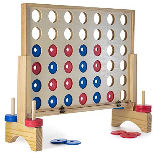 Prextex Giant 4 in A Row Wooden Family Game Indoor/Outdoor Use Connect The 4 to Win Travel Bag Included