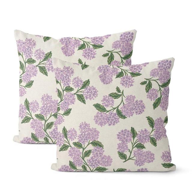 DAFENA Purple Pink Spring Pillow Covers 18x18 Inch 2 Pcs Green Hydrangea Flower Decor Throw Pillows Vintage Floral Seasonal Summer Outdoor Decoration Pillowcase Linen Cushion Cover for Couch Sofa