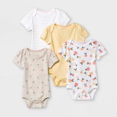 Baby Girls' 4pk Fruit Print Short Sleeve Bodysuit - Cloud Island™ Yellow/Brown/White